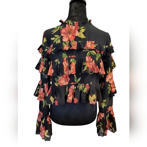 Forever 21 Crop Top Floral Ruffle L/S Top Med - Picture 1 of 12